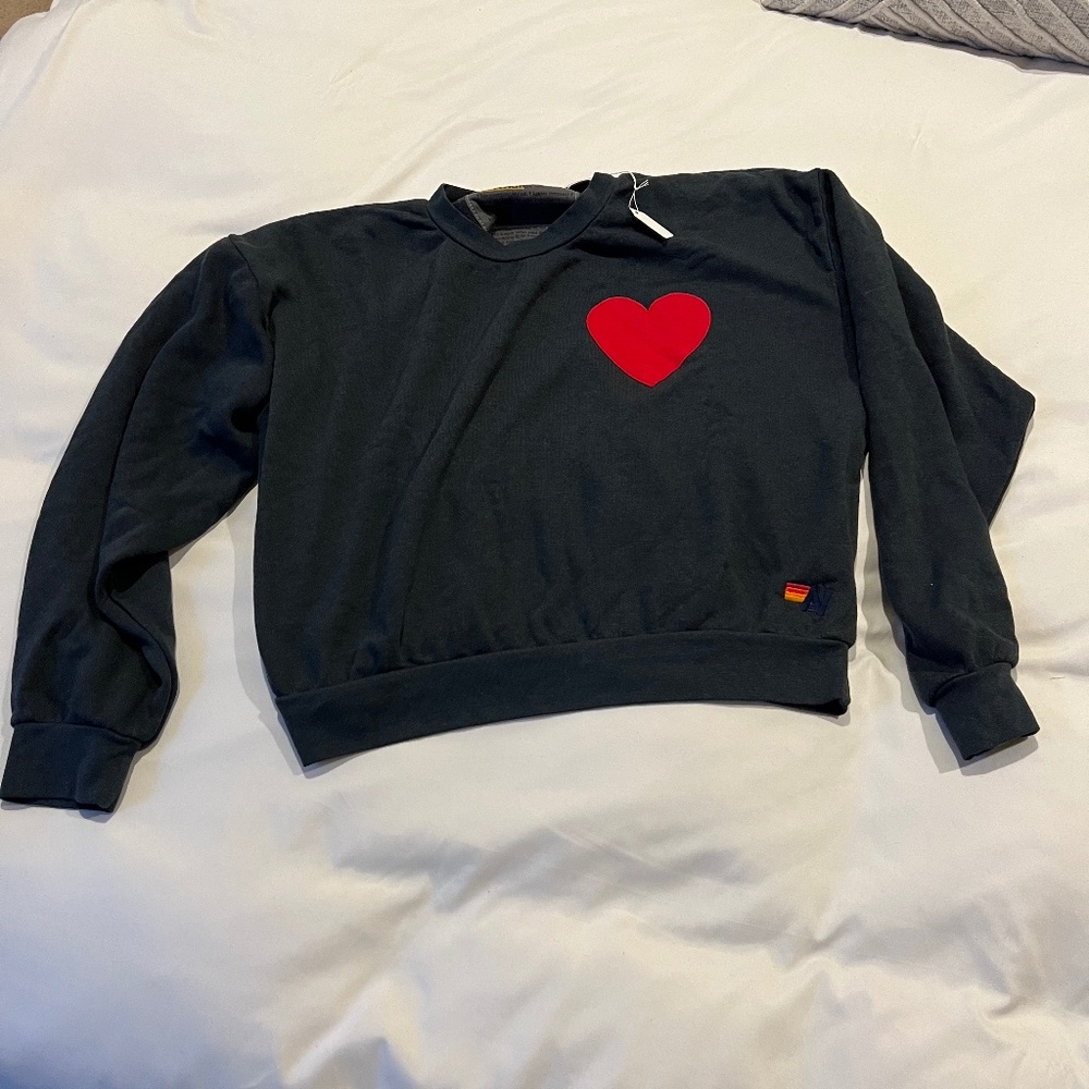 Aviator Nation Embroidered Heart Crew XS Charcoal